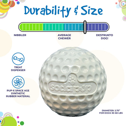 SodaPup Golf Ball Rubber Dog Chew Toy Power Chewers | Floating Treat Dispenser USA Made
