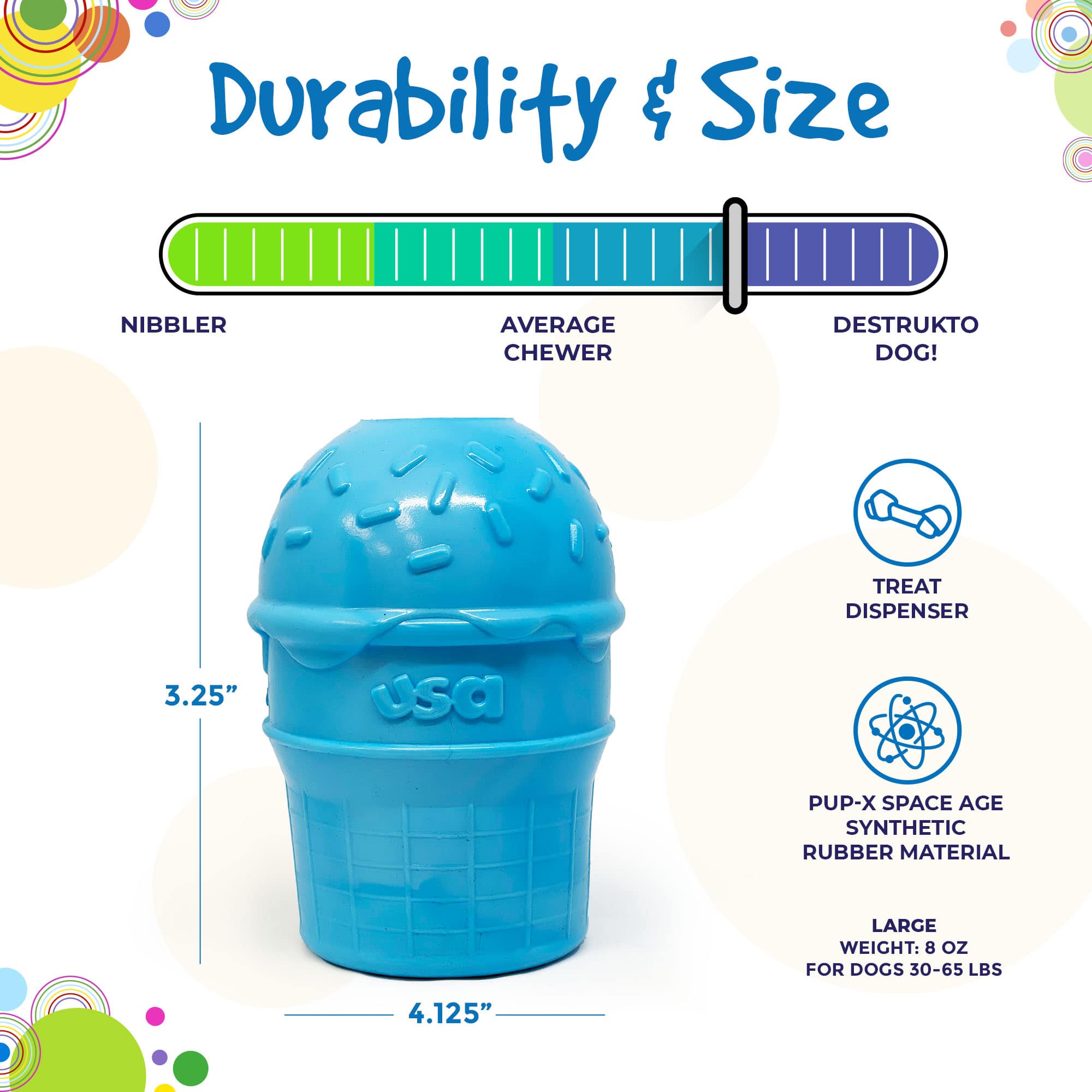 Ice Cream Cone Rubber Dog Chew Toy for Power Chewers | USA Made