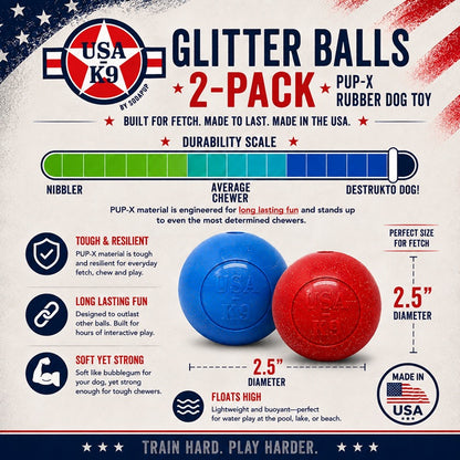 Glitter Ball 2-Pack Dog Toy | Soft Rubber Floating Fetch Ball with Treat Dispenser | USA Made - SodaPup/True Dogs, LLC