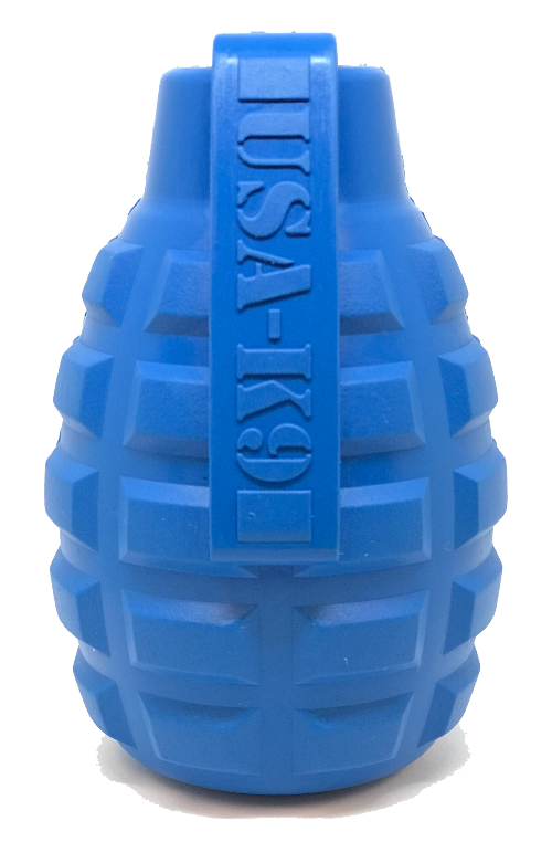 USA-K9 Grenade Durable Rubber Chew Toy & Treat Dispenser - blue