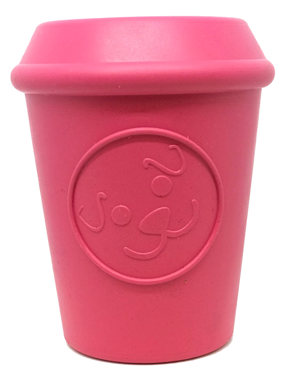 Coffee Cup Durable Rubber Chew Toy and Treat Dispenser - pink