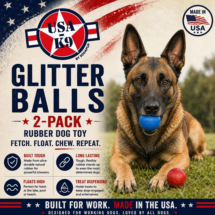 Glitter Ball 2-Pack Dog Toy | Soft Rubber Floating Fetch Ball with Treat Dispenser | USA Made - SodaPup/True Dogs, LLC