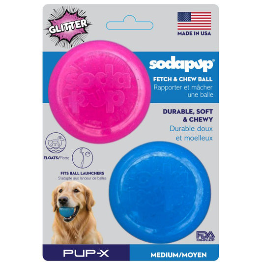 Pink & Blue Glitter Ball 2-Pack Dog Toy | Soft PUP-X Rubber Floating Fetch Ball with Treat Dispenser | USA Made (Copy) - SodaPup/True Dogs, LLC