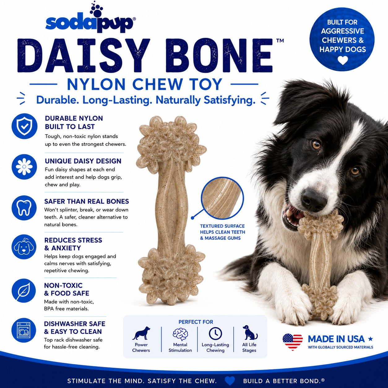 Daisy Bone Nylon Dog Toy for Aggressive Chewers | USA Made