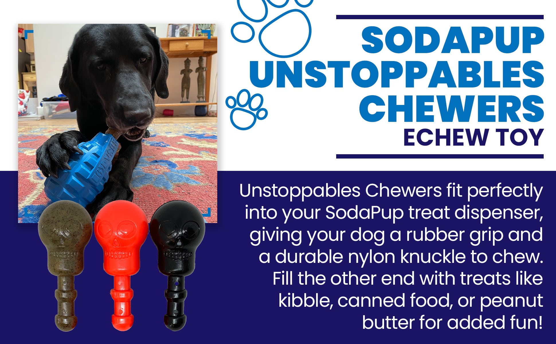 SodaPup Unstoppables Chewers Rubber Treat Dispensers 3 Pack