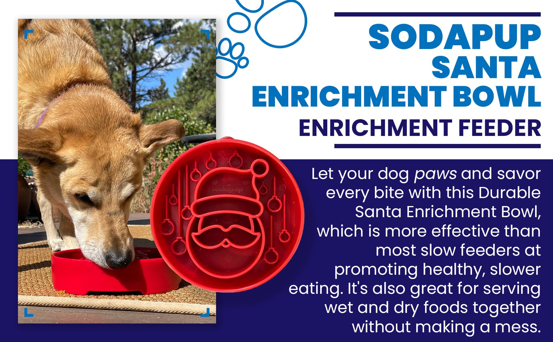 Santa Christmas eBowl Deep Slow Feeder Dog Bowl for Enrichment
