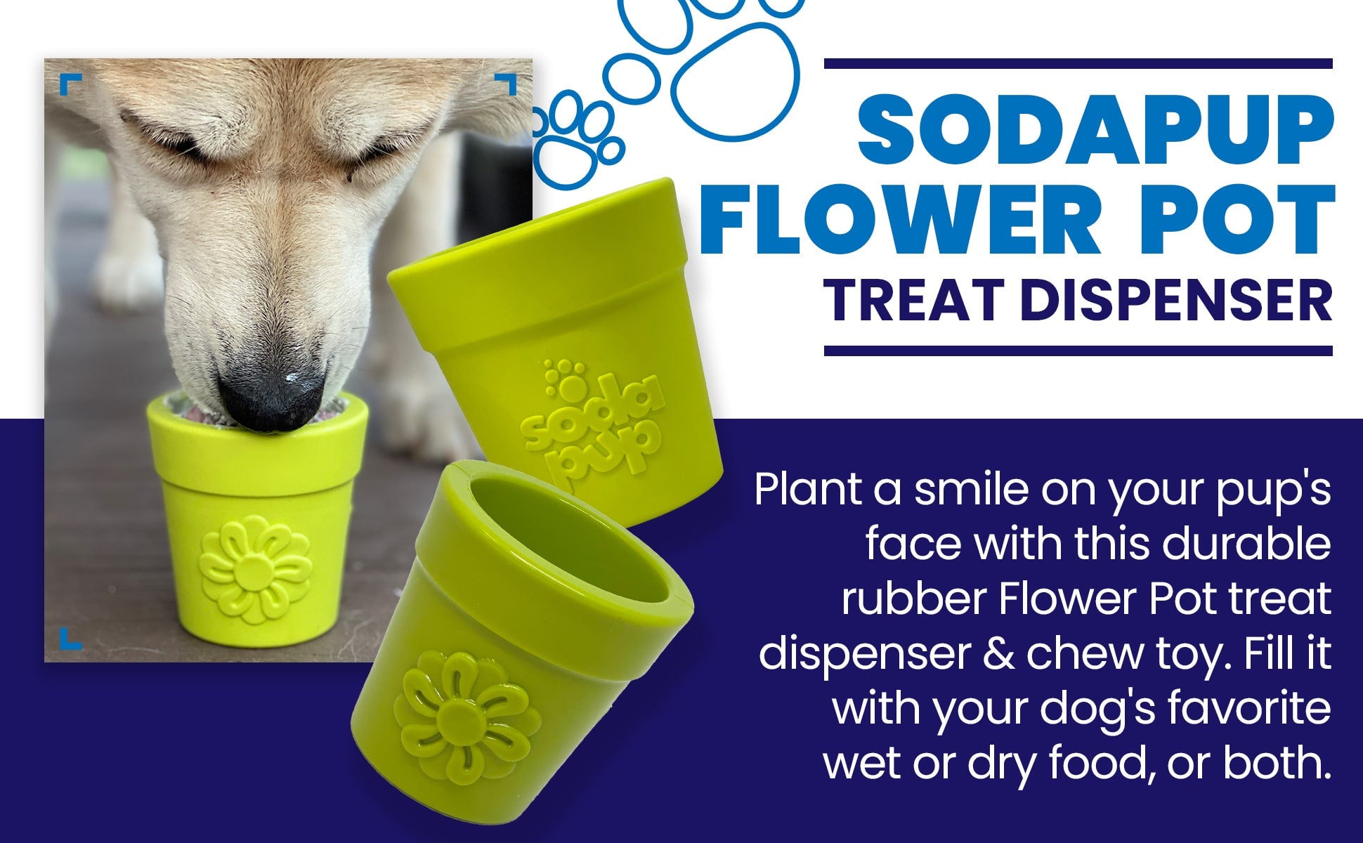 SodaPup Large Flower Pot eCup Dog Treat Dispenser | Durable USA-Made Enrichment Toy