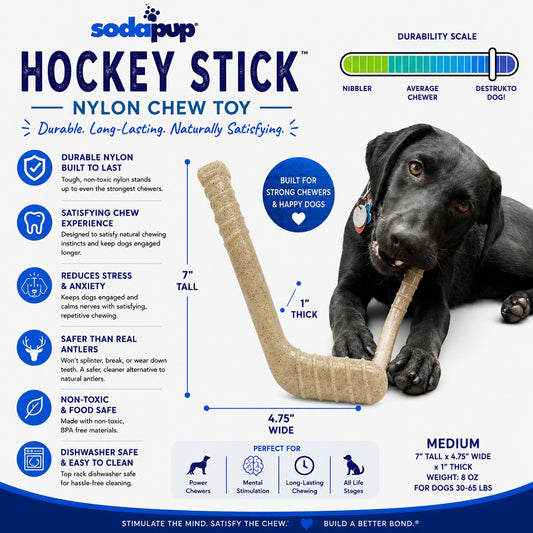 SodaPup Hockey Stick Nylon Dog Chew Toy Ultra-Durable Aggressive Chewers USA