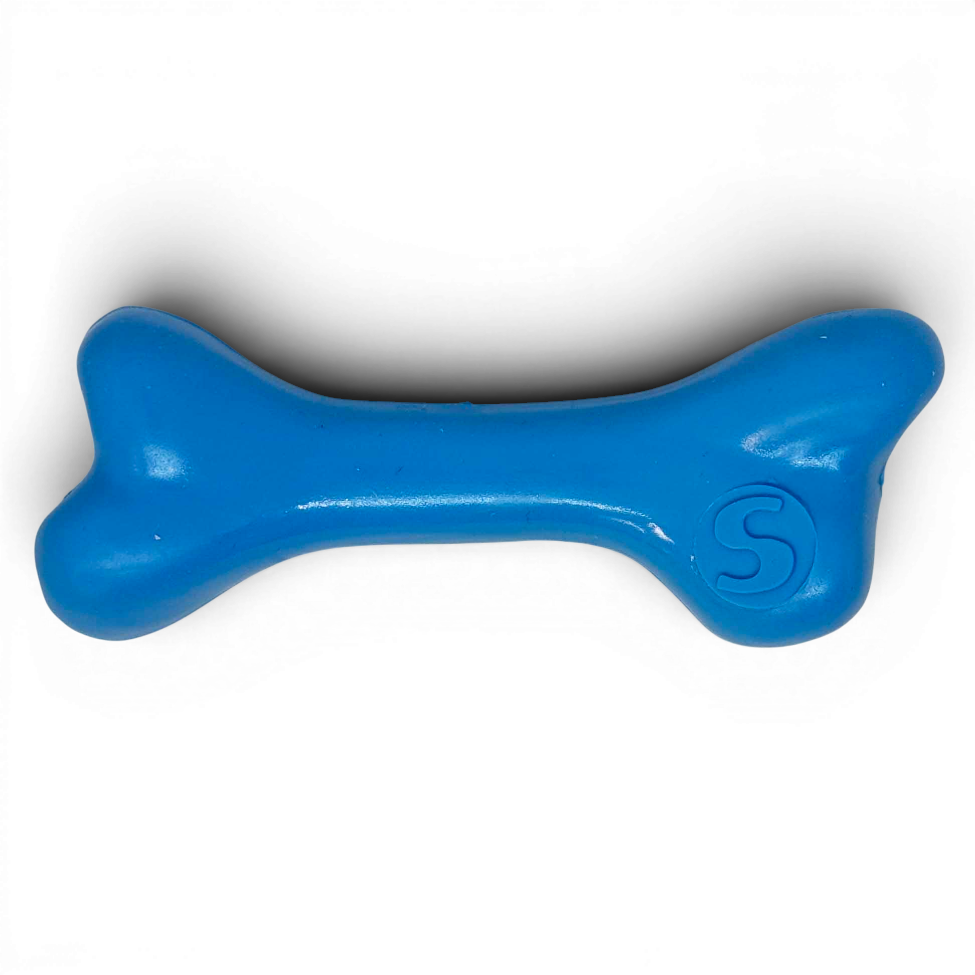 rubber bone chew toy on white background