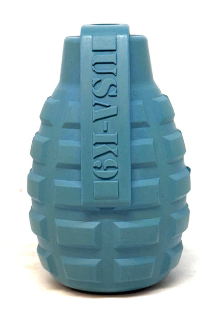 SodaPup USA-K9 Grenade Rubber Dog Chew Toy | K9 Handler eDispenser Red & Blue USA Made MEDIUM STEEL