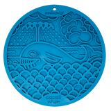 Blue silicone mat with whale design on a white background