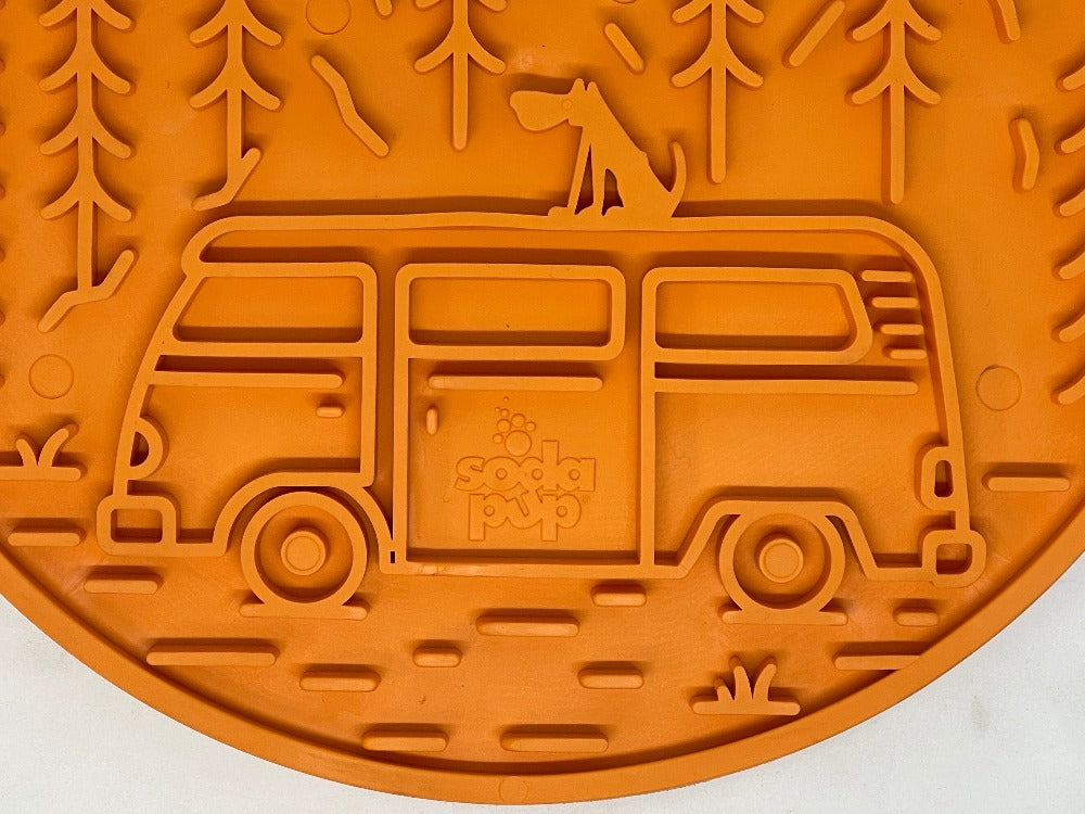 SodaPup Camp eMat Enrichment Lick Mat Dogs Cats Suction Cups | Retro Van Design USA Made