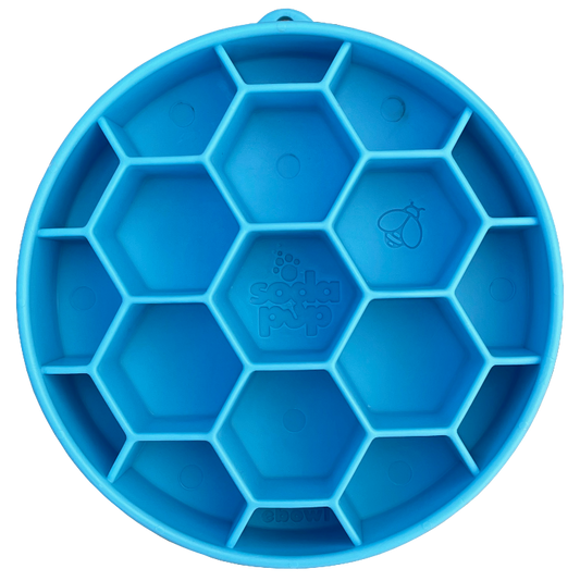 SodaPup Honeycomb eBowl Deep Slow Feeder Dog Bowl Enrichment | USA Made blue