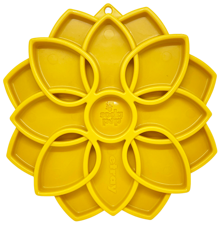 SodaPup Mandala eTray Shallow Slow Feeder Dog Bowl Enrichment | USA Made Yellow