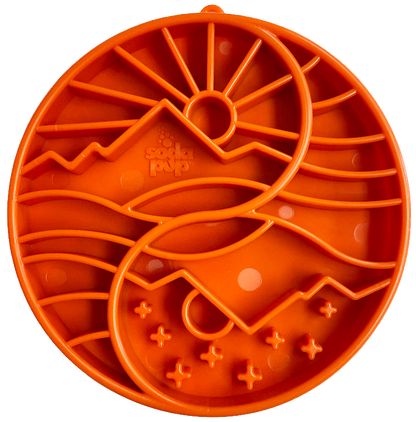 SodaPup Sun Moon eTray Shallow Slow Feeder Dog Bowl Enrichment | USA Made Orange Yin Yang