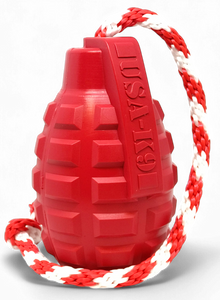 USA-K9 Grenade Durable Rubber Chew Toy, Treat Dispenser, Reward Toy, Tug Toy, and Retrieving Toy