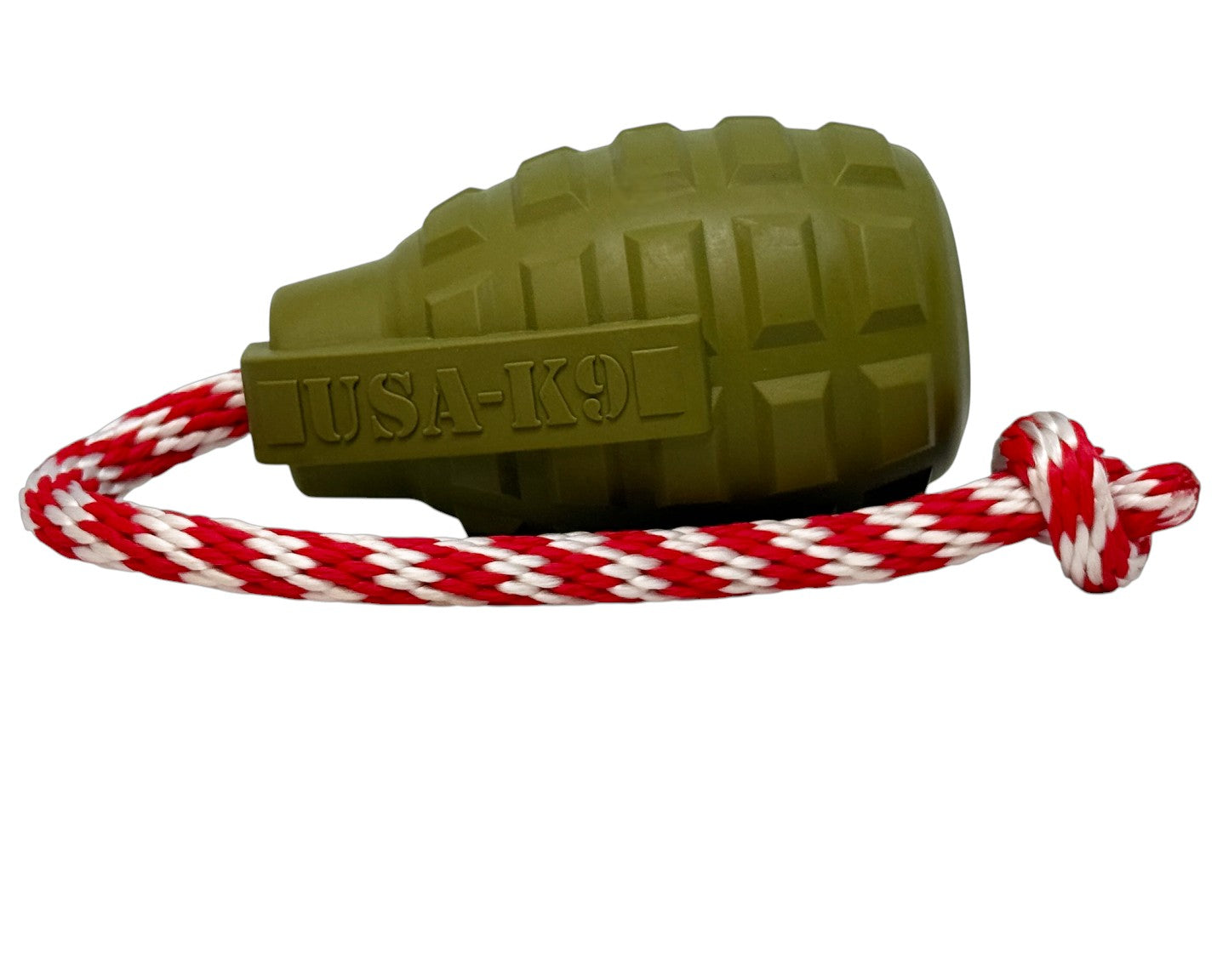 SodaPup USA-K9 Grenade Shaped Rubber Dog Toy Chew, Treat Dispenser & Tug | USA Army Green