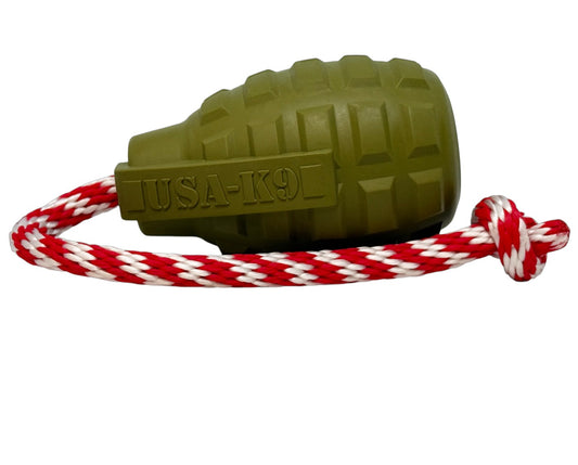 SodaPup USA-K9 Grenade Shaped Rubber Dog Toy Chew, Treat Dispenser & Tug | USA Army Green
