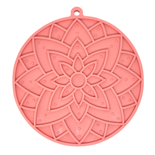SodaPup Lotus Design emat Enrichment Lick Mat Dogs Cats Suction Cups | USA Made Pastel Pink