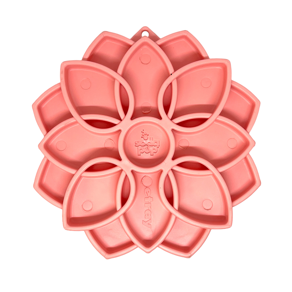 SodaPup Mandala Softie eTray Shallow Slow Feeder Dog Bowl Suction Cups | USA Made Pastel Pink