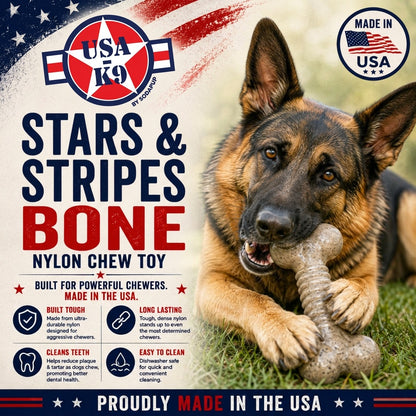 SodaPup USA-K9 Stars Stripes Bone Nylon Dog Chew Toy Aggressive Chewers | USA Made