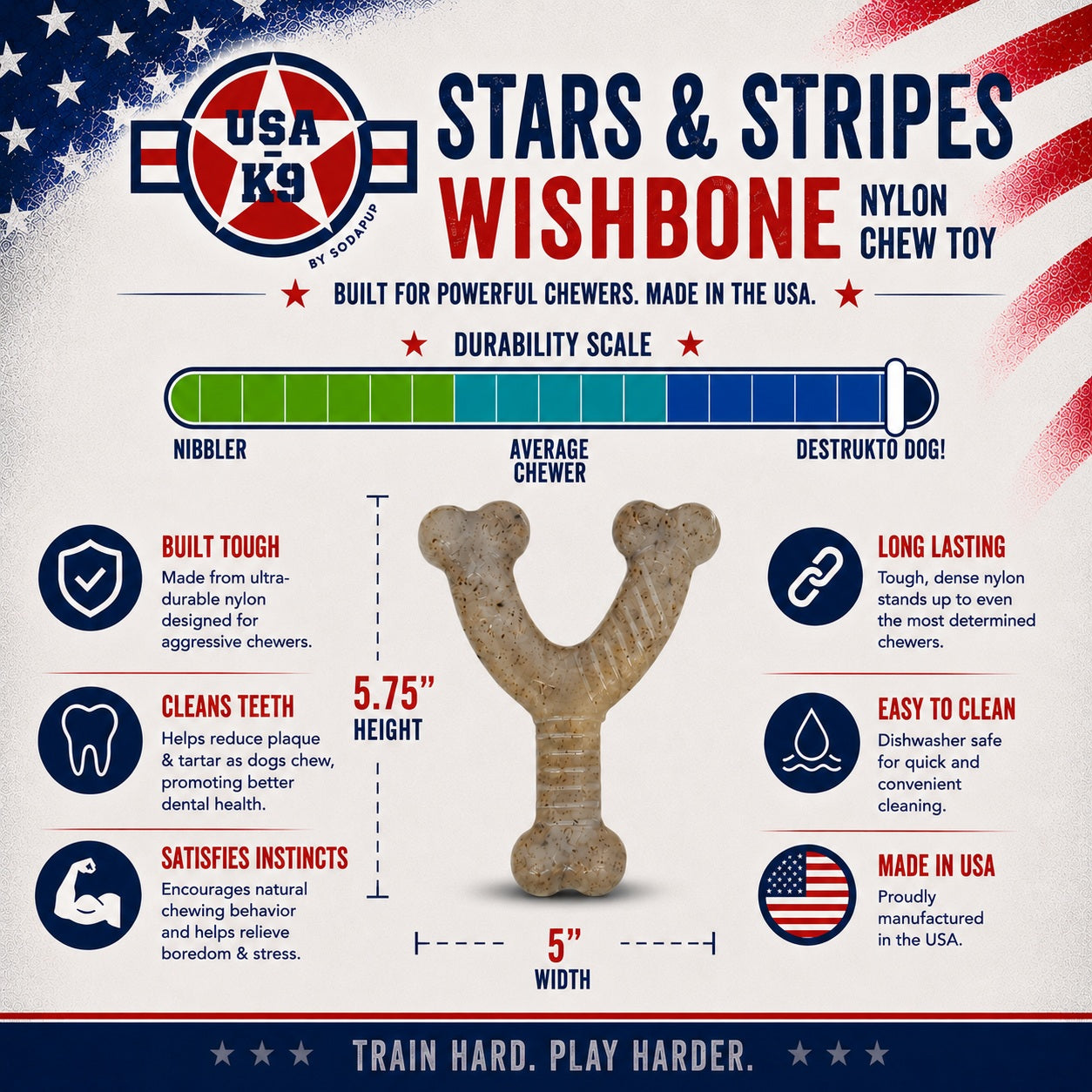 USA-K9 Stars and Stripes Wishbone Nylon Dog Chew Toy for
