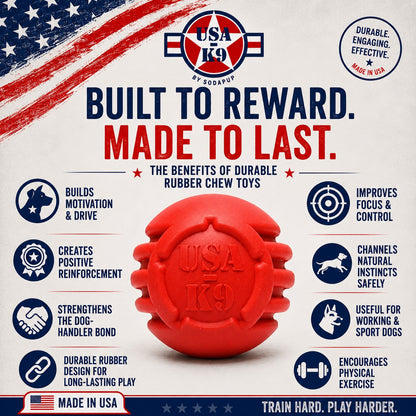 USA-K9 Stars and Stripes Rubber Dog Toy | K9 Handler Reward Toy | Red | USA Made - SodaPup/True Dogs, LLC