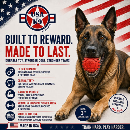 USA-K9 Stars and Stripes Rubber Dog Toy | K9 Handler Reward Toy | Red | USA Made - SodaPup/True Dogs, LLC
