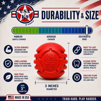 USA-K9 Stars and Stripes Rubber Dog Toy | K9 Handler Reward Toy | Red | USA Made - SodaPup/True Dogs, LLC