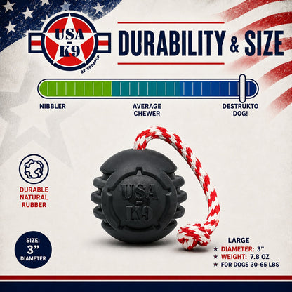 USA-K9 Magnum Stars and Stripes Rubber Dog Toy | K9 Handler Reward Toy | USA Made - SodaPup/True Dogs, LLC