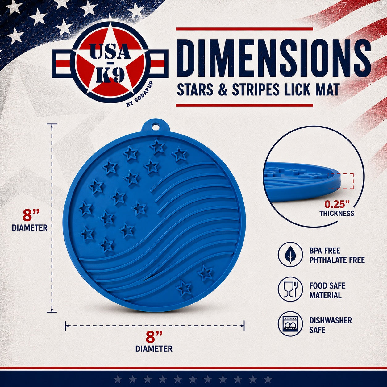SodaPup USA-K9 Stars Stripes Design eMat Enrichment Lick Mat Dogs Cats Suction Cups | USA Made
