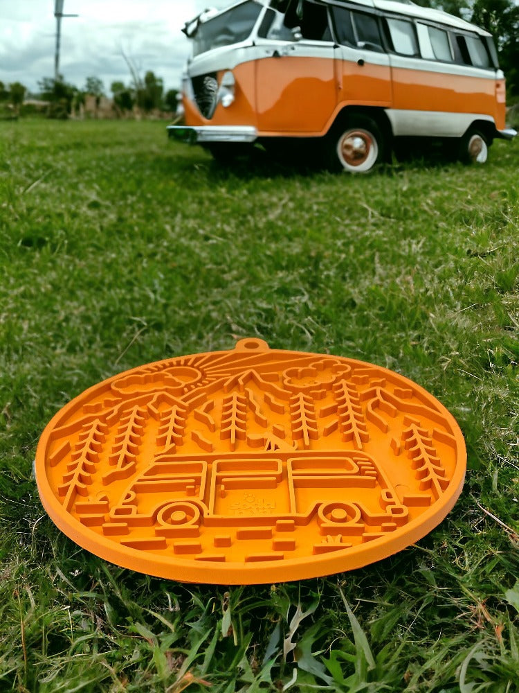 SodaPup Camp eMat Enrichment Lick Mat Dogs Cats Suction Cups | Retro Van Design USA Made