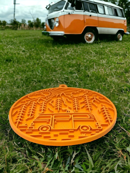 SodaPup Camp eMat Enrichment Lick Mat Dogs Cats Suction Cups | Retro Van Design USA Made