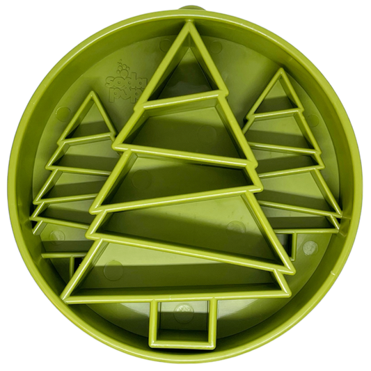 SodaPup Pine Tree Christmas eBowl Deep Slow Feeder Dog Bowl Enrichment | USA Made Trees Green