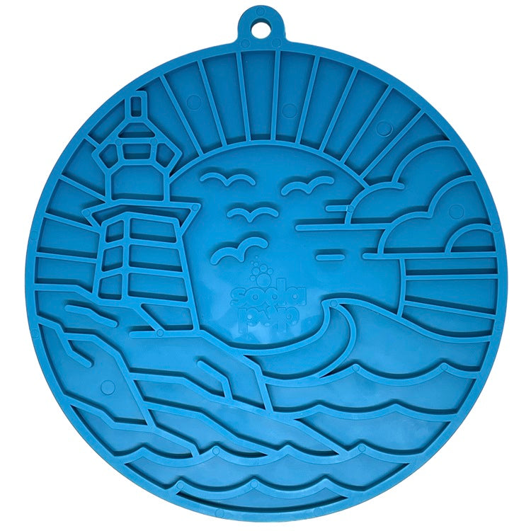 SodaPup Lighthouse eMat Enrichment Lick Mat Dogs Cats Suction Cups | USA Made Dark Blue