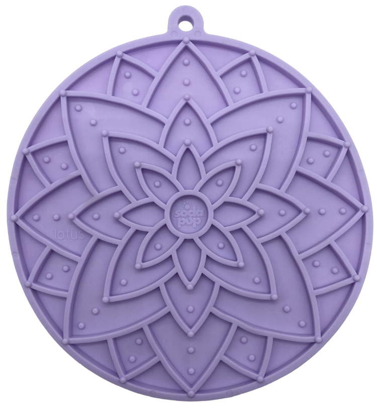 SodaPup Lotus Design emat Enrichment Lick Mat Dogs Cats Suction Cups | USA Made Pastel Purple