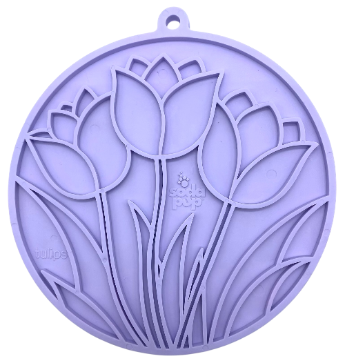 SodaPup Tulip Design eMat Enrichment Lick Mat Dogs Cats Suction Cups | USA Made Pastel Purple