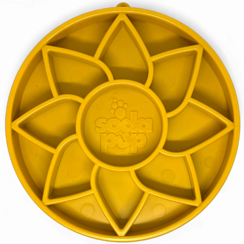 SodaPup Sunflower eTray Shallow Slow Feeder Dog Bowl Enrichment | USA Made Yellow