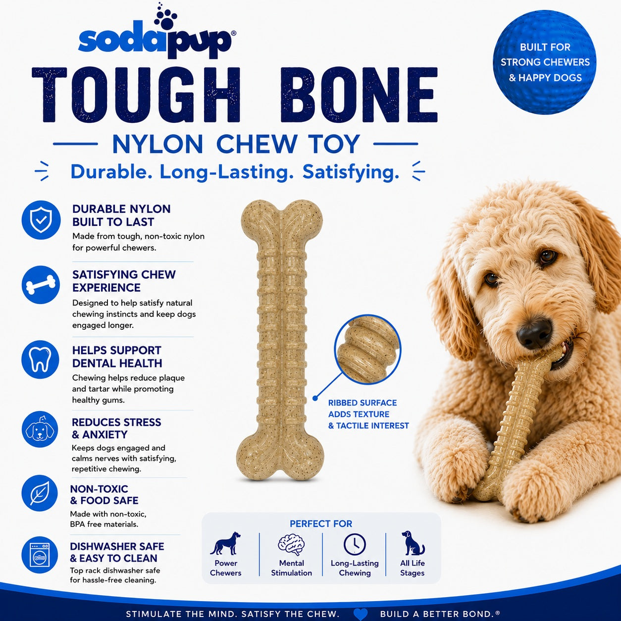 SodaPup Tough Bone Nylon Chew | Ultra-Durable Dog Toy Aggressive Chewers