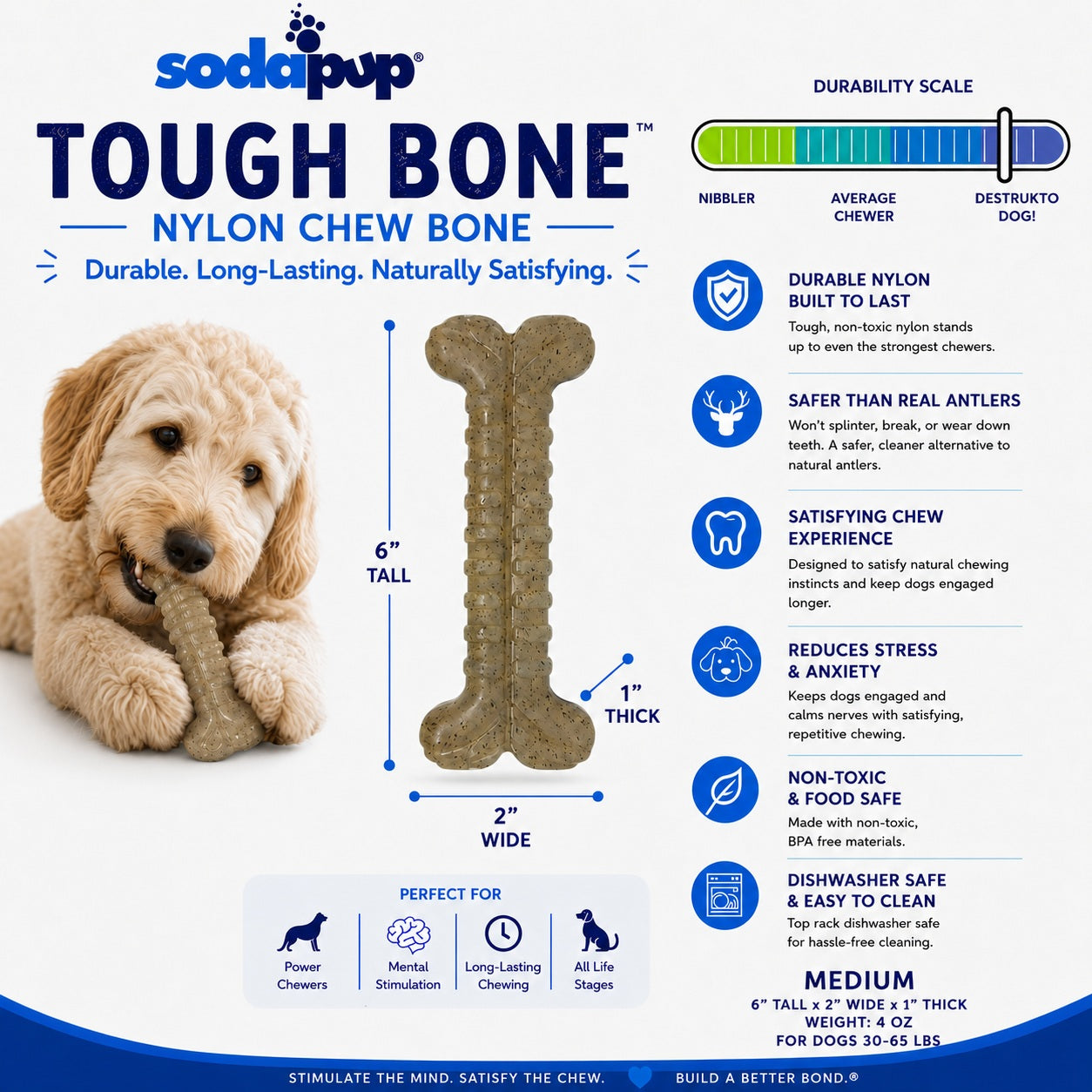 SodaPup Tough Bone Nylon Chew | Ultra-Durable Dog Toy Aggressive Chewers