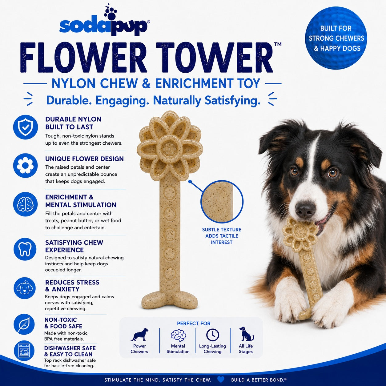 SodaPup Flower Tower Nylon Chew Toy Aggressive Chewers USA Made Enrichment