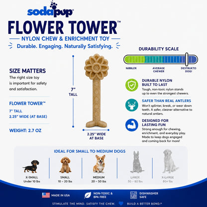 SodaPup Flower Tower Nylon Chew Toy Aggressive Chewers USA Made Enrichment