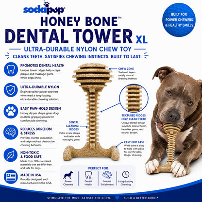 SodaPup Honey Bone Dental Tower Indestructible Nylon Dog Chew Toy XL | USA Made