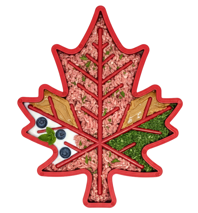 Red Maple Leaf spread with meat, berries, and greens