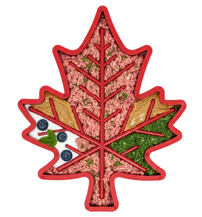 Red Maple Leaf spread with meat, berries, and greens