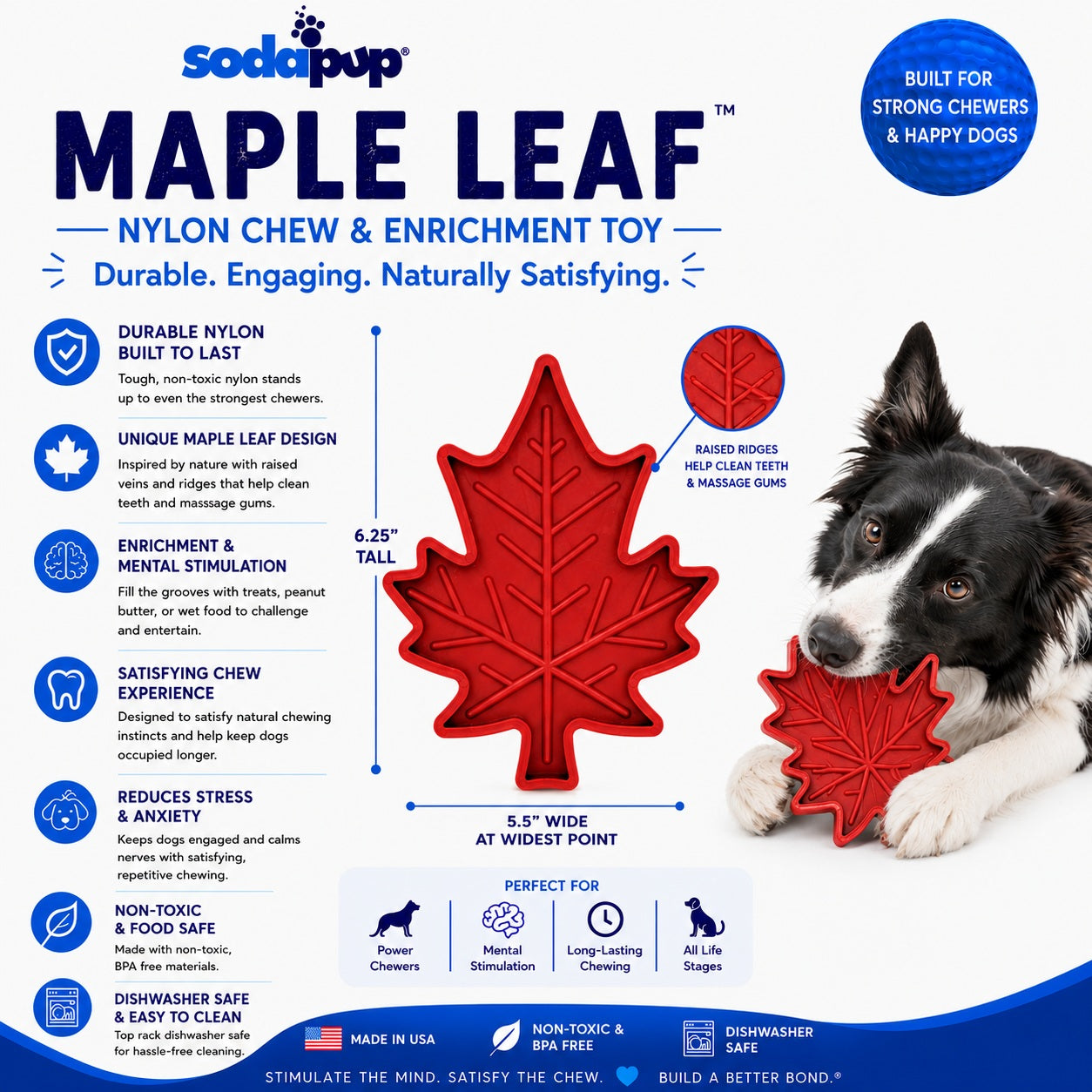 SodaPup Canadian Maple Leaf Nylon Dog Chew Toy Indestructible & USA Made