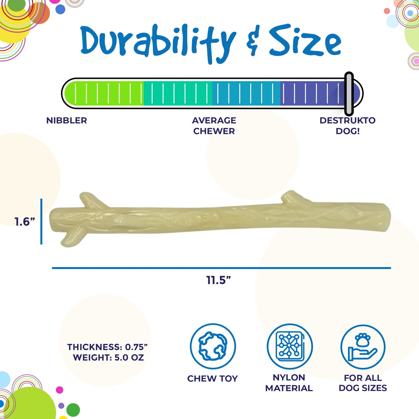 Durable Nylon Glow in the Dark Chew Stick for Power Chewers | Indestructible Dog Toy USA