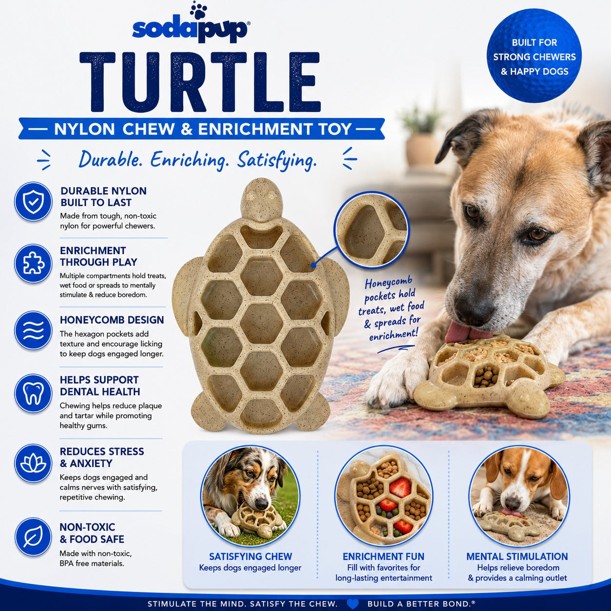 SodaPup Turtle Nylon Chew Toy Ultra-Durable Enrichment Power Chewers USA