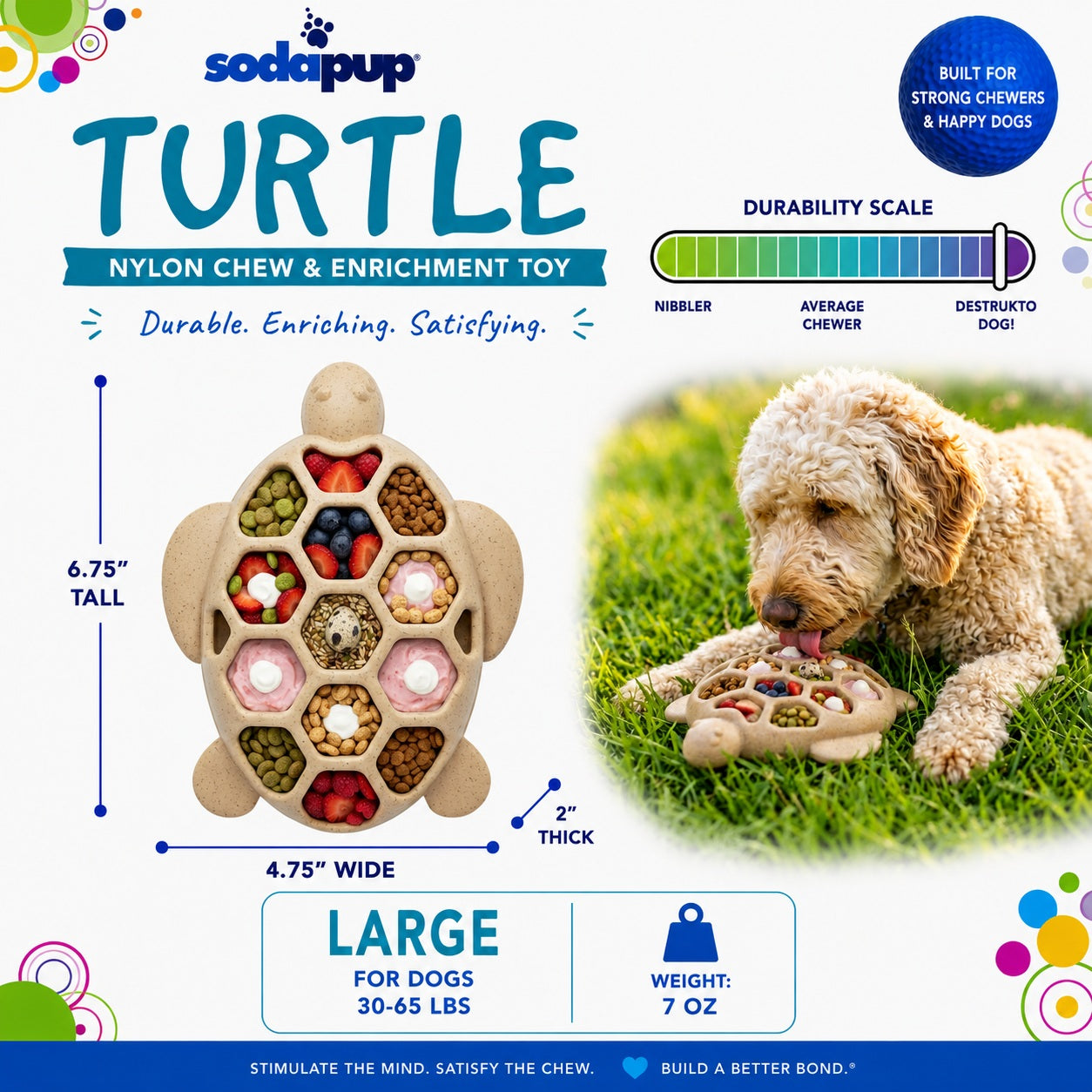 SodaPup Turtle Nylon Chew Toy Ultra-Durable Enrichment Power Chewers USA