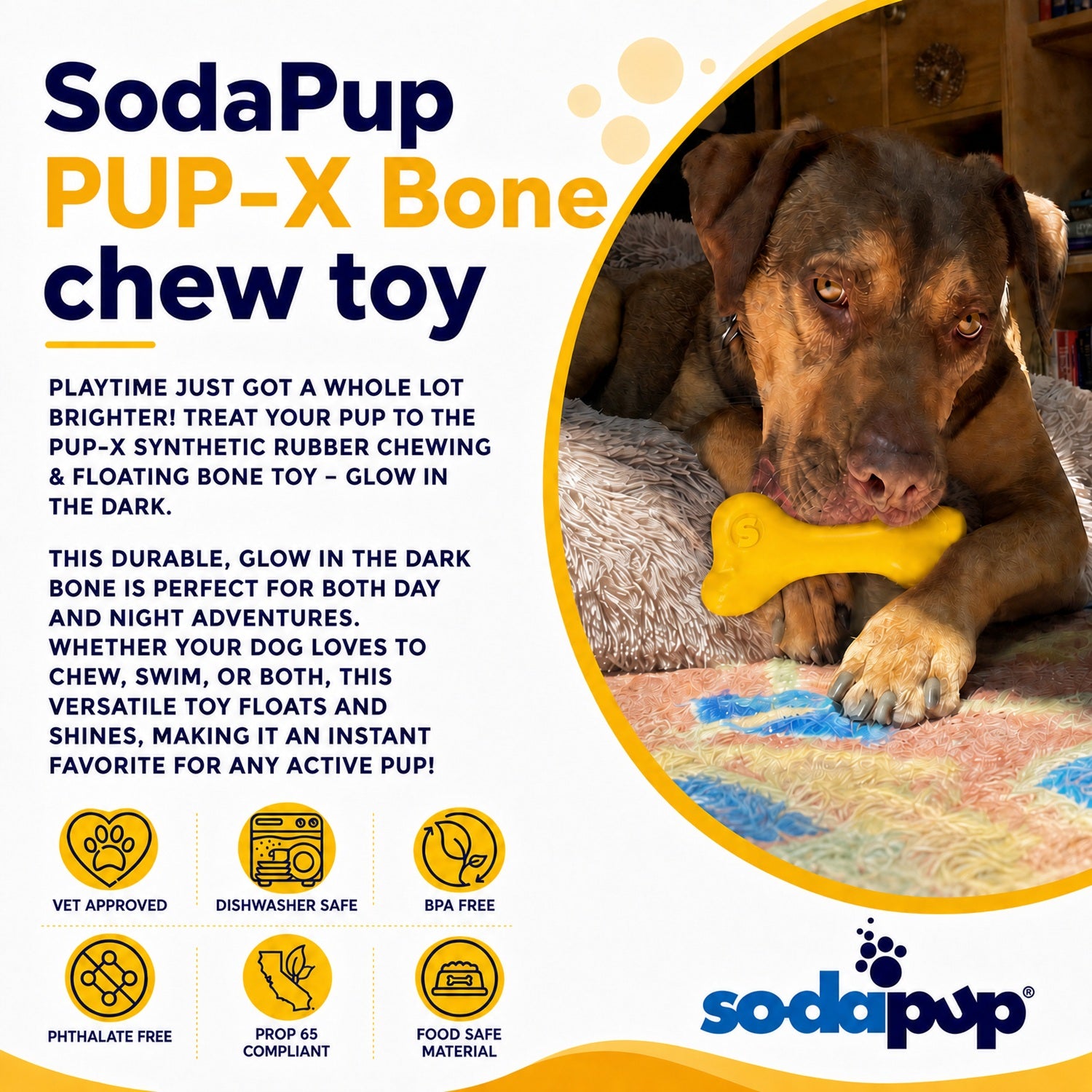 PUP-X Rubber Bone Dog Toy - Durable, Floats, Chew Toy for Large Dogs | USA - SodaPup/True Dogs, LLC
